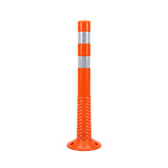 Fototapeta premium Orange Flexible Traffic Delineator Post with Reflective Strips Isolated on White Background