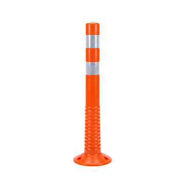 Orange Flexible Traffic Delineator Post with Reflective Strips Isolated on White Background