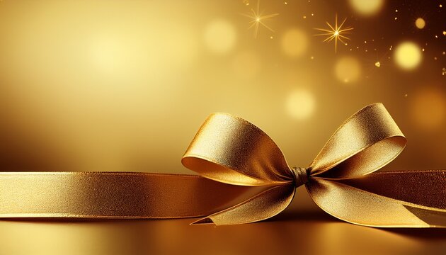 gold celebration ribbon on gold background