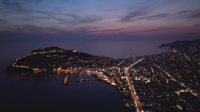 Night over Alanya, Turkish Riviera on Mediterranean Coast, Antalya, Turkey