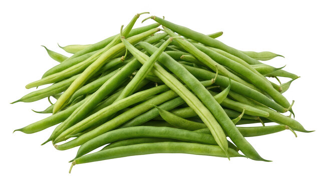 Fresh green beans pile during daylight isolated on transparent background