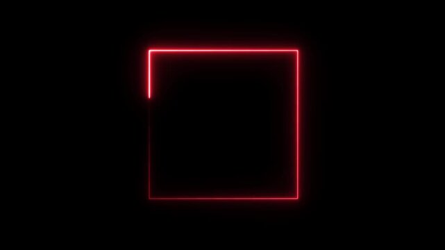 Red neon square frame loop animation on black screen.