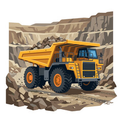 Mining Dump Truck Vector Illustration in Open Pit Quarry © Berkah