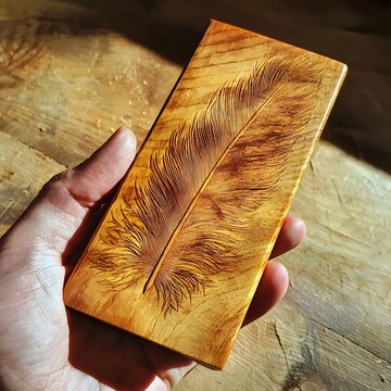 Feather Quill Pyrography on Maple Wood for Graphic Design
