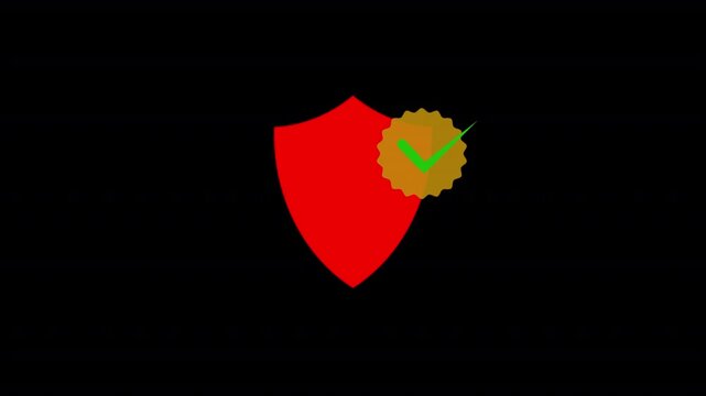 Business data security shield with lock and check mark animation, mixed background motion graphic for cybersecurity and company data protection