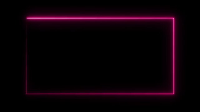 Pink neon light frame animation on black background.