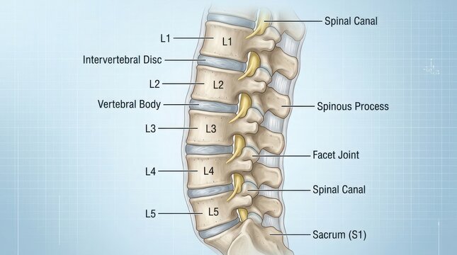 Anatomical diagram of the human lumbar spine side view illustration