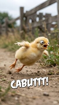 Funny Reaction Meme of a Cute Yellow Chick Running Fast