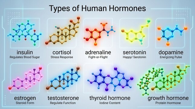 Medical Infographic of Human Hormones and Chemical Structures