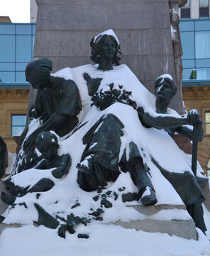 Details of The Edward VII Monument is a statue of King Edward VII by artist Louis-Philippe Hebert and located at Phillips Square in Montreal, Quebec, Canada.