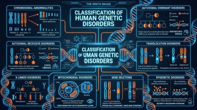 Classification of human genetic disorders infographic digital art