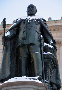 Details of The Edward VII Monument is a statue of King Edward VII by artist Louis-Philippe Hebert and located at Phillips Square in Montreal, Quebec, Canada.