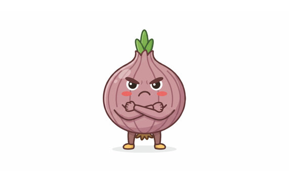 Cartoon Angry Onion Character with Crossed Arms.
