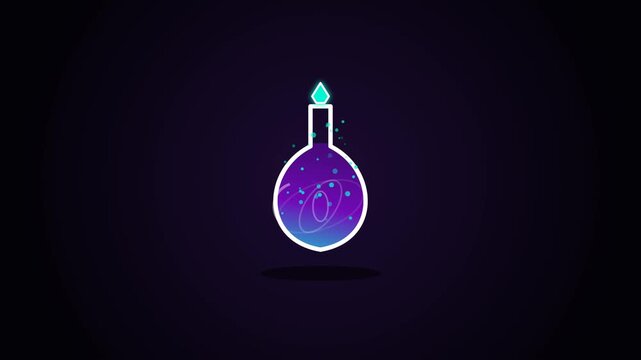 Cinematic Close Up of a Mystical Alchemical Elixir Glass Bottle Filled with Glowing Bubbling Liquid and Magical Ethereal Smoke Effect in a Dark Ancient Laboratory Environment