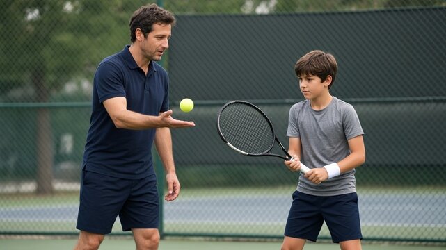 Tennis lesson forehand toss with coach