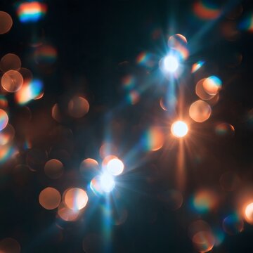 abstract bokeh light reflections with glowing warm orange particles and cinematic atmosphere on dark background