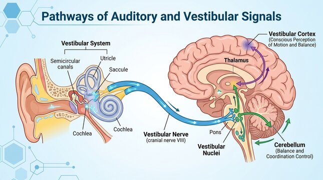 Anatomical Diagram of Auditory and Vestibular Signal Pathways