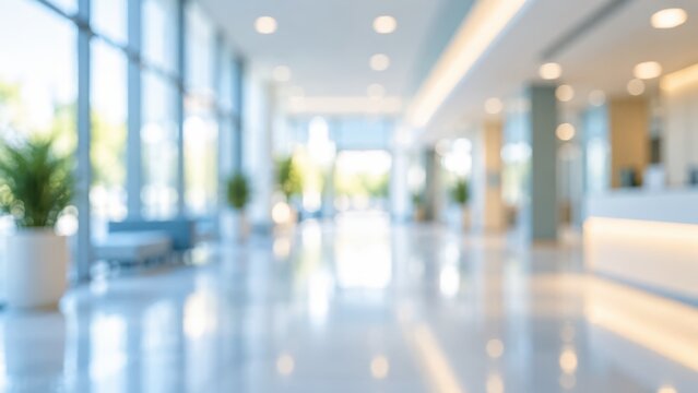 Blurred Modern Office Lobby with Bright Natural Light