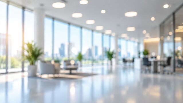Modern bright office lobby interior blur background