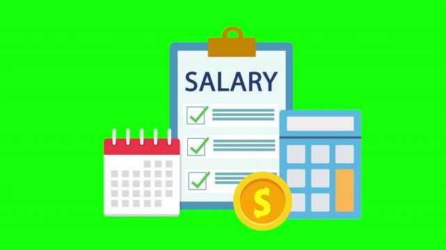 Salary payment and payroll calculation concept with checklist document, calendar, calculator and money coin