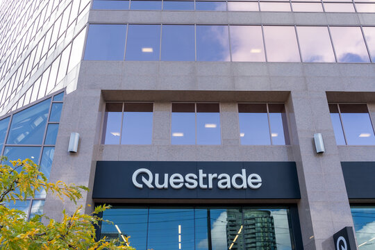 Toronto, Ontario, Canada - September 23, 2026: The entrance to Questrade headquarters on Yonge Street in Toronto, Ontario, Canada. Questrade Financial Group is a Canadian online brokerage 