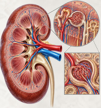 Human Kidney Anatomy and Nephron Structure Medical Illustration