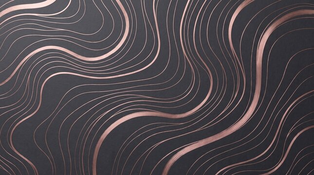 Rose gold contour lines trace a swirling pattern on a dark background