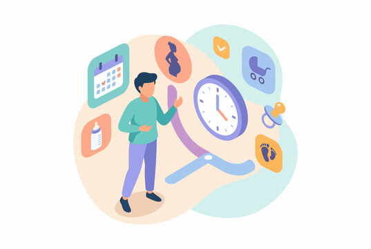 Isometric Employee Family Benefits and Maternity Leave Concept