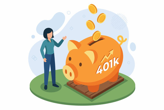 Employee Benefits 401k Retirement Savings with Piggy Bank