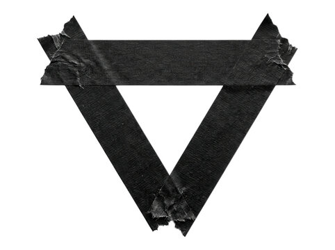 Black gaffer tape arranged in triangle geometric shape isolated on transparent background
