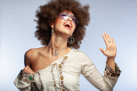 Dynamic Retro Female Singer Performing Vocals in Studio