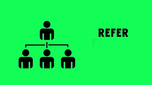 Refer Friends Earn Money Concept with Black Network Marketing Hierarchy Icon on Green Screen Background for Referral Program