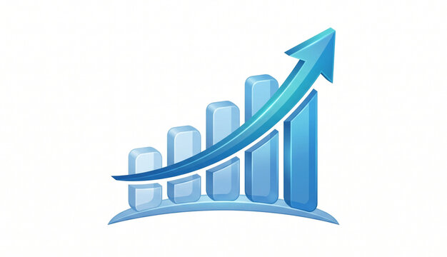 3D Business Growth Graph with Upward Arrow on White Background, Financial Chart, Market Success, Investment Progress, Sales Increase and Data Analysis Concept