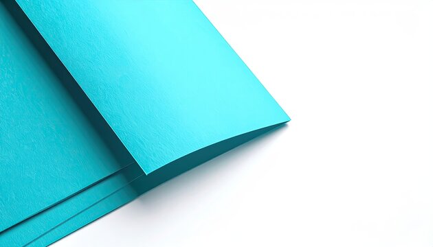 Vivid blue paper stacks overlapping with crisp edges against a stark white background