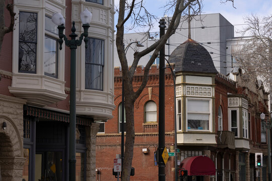 Daytime view of historic architecture in downtown San Jose, California, USA.
