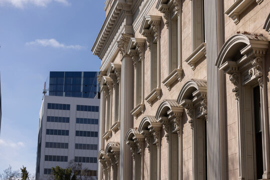 Daytime view of historic architecture in downtown San Jose, California, USA.