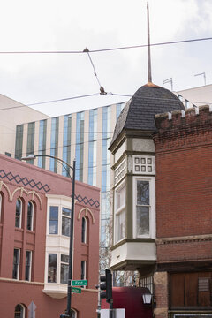 Daytime view of historic architecture in downtown San Jose, California, USA.
