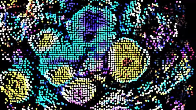 Abstract Digital Art of Colorful Glowing Dots Forming a Swirling Pattern