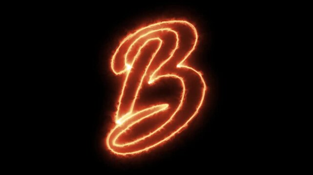 Glowing neon letter b animation with fiery energy aura on black background, for modern typography alphabet