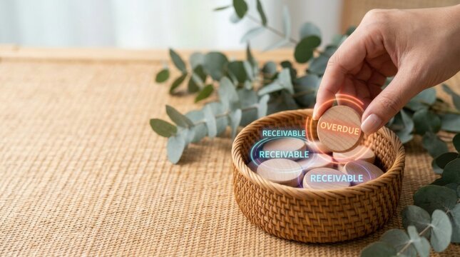 Person placing a coin into a woven basket representing overdue payment and accounts receivable intelligence visualized