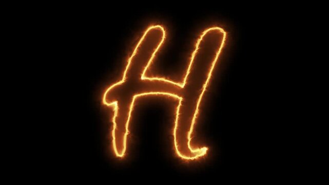 Glowing neon letter h with electric plasma energy effect on black background, alphabet