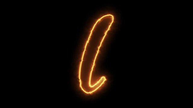 Glowing neon letter l animation with electric fire energy effect on black background, alphabet