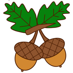 Autumn illustration of oak leaves and acorns with simple colorful outlines. © marie.sara