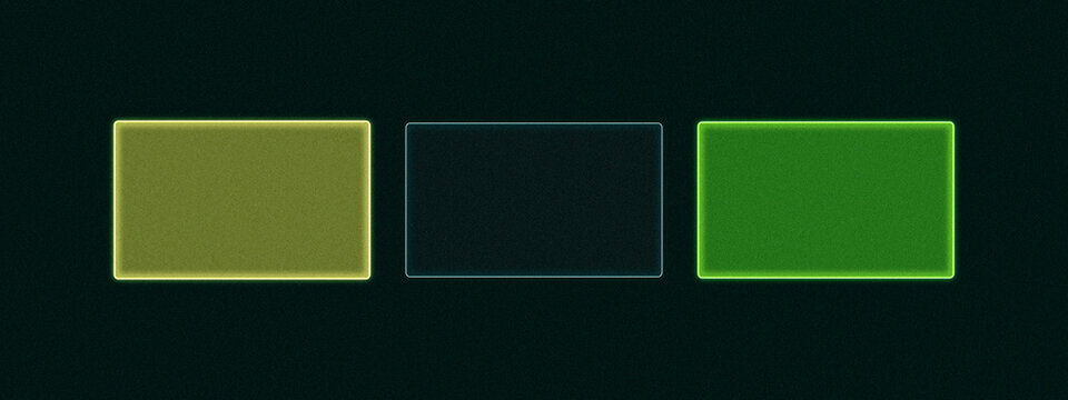 Three softly glowing outlined rectangles sit on a dark blue gradient, suggesting menu cards or buttons with a calm futuristic mood for UI and web design.