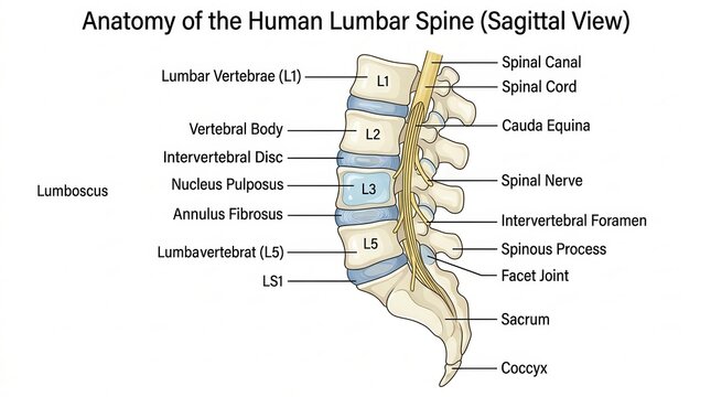 Anatomy of the Human Lumbar Spine Sagittal View Diagram illustration