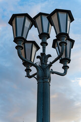 Street lamp architecture. Street lamp lantern in park architecture. Elegant lamp in classicism style. Decorative architectural details © be free