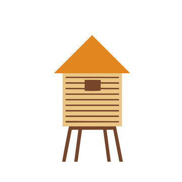 Flat illustration of a small wooden house on stilts