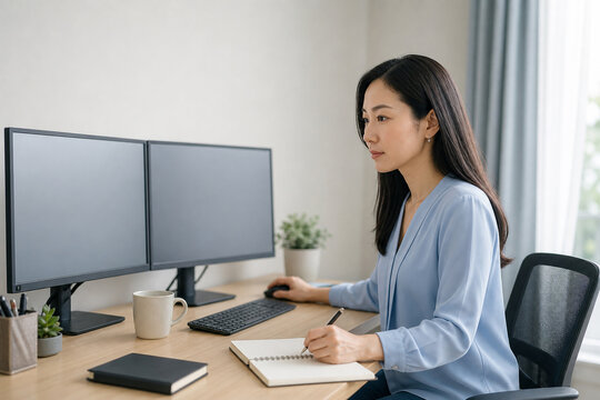 デスクでパソコンを使って仕事をする女性