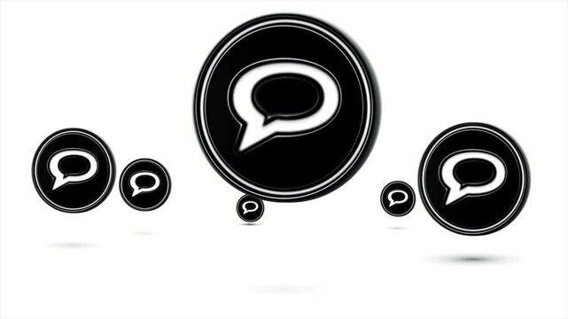 Animated black speech bubble icons floating on white background