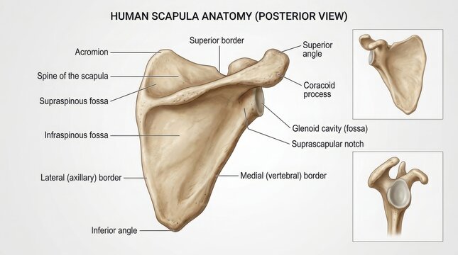 Educational Diagram of Human Scapula Bone Anatomy illustration
